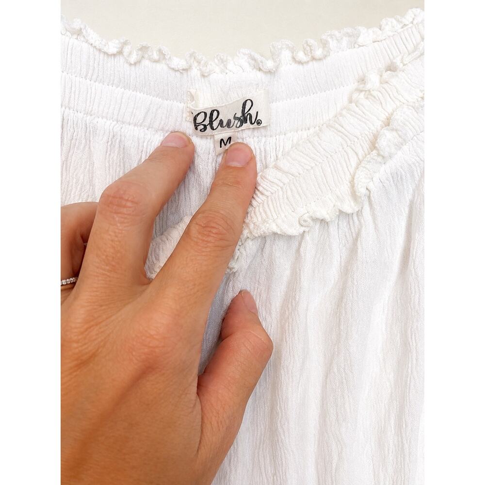 Cottagecore White Cotton Dress Womens Sz M Ruffles Tassel Boho Prairie Hippie - Picture 3 of 3